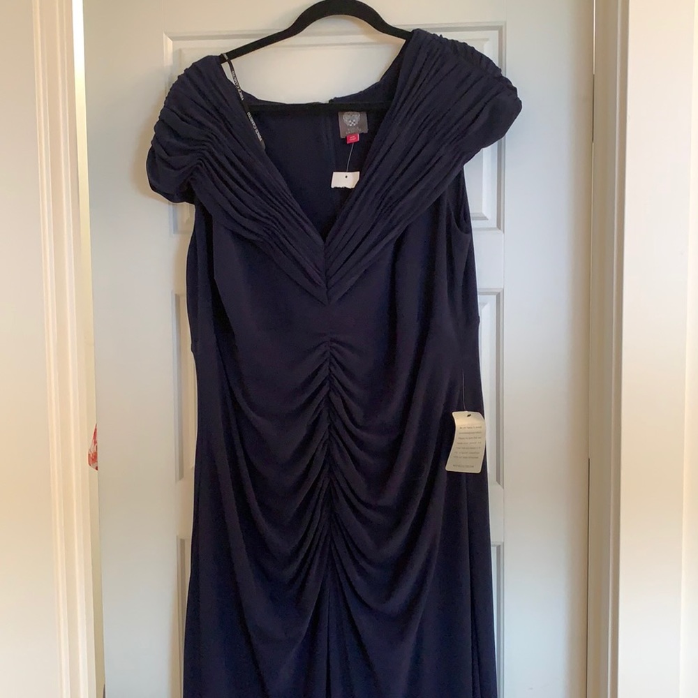 Formal navy blue dress.